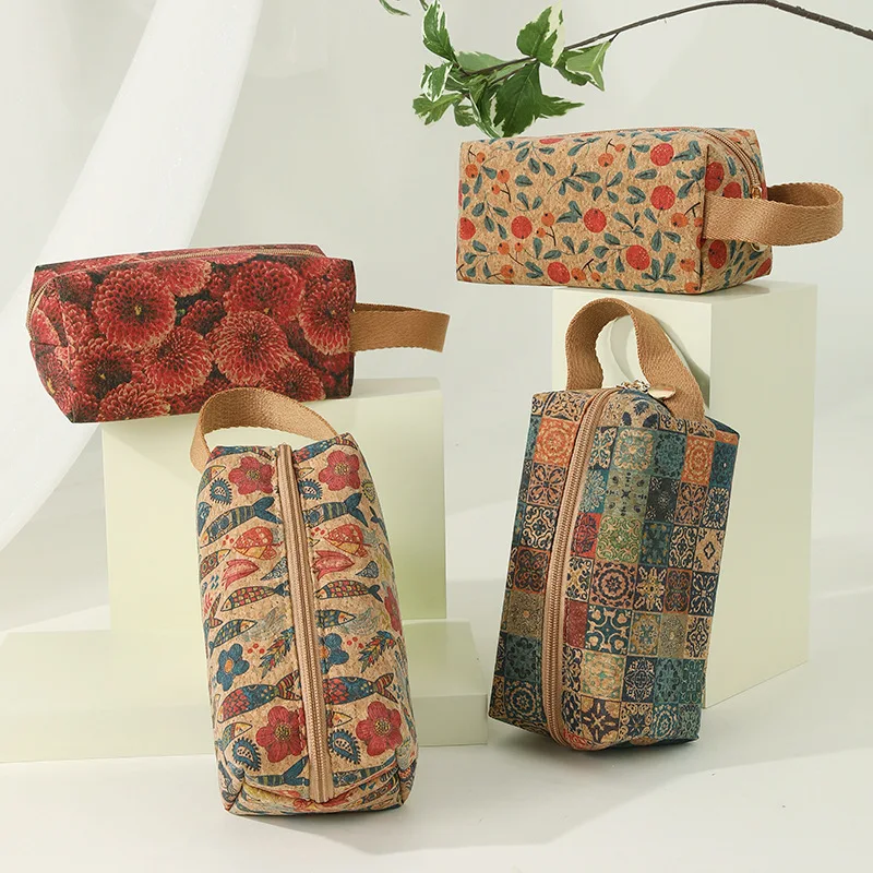 Pochette Cosmétique en Liège Naturel | Grande Capacité | Motif Floral Élégant