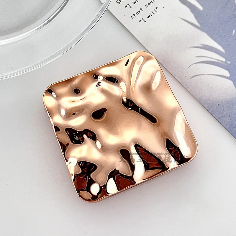 Miroir de poche double face pliable carré – Style luxe électroplaqué