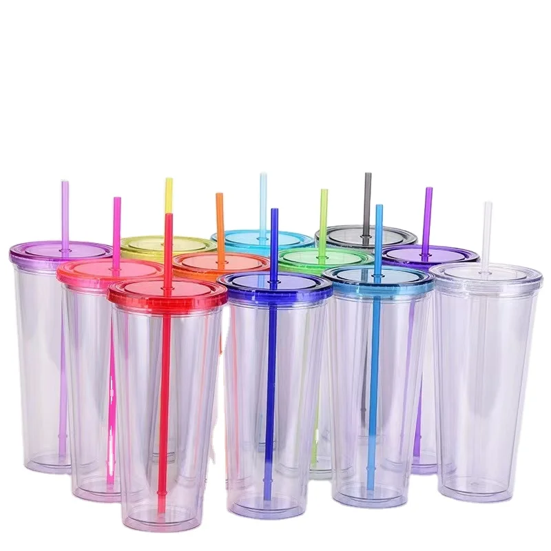 Gobelet DIY Double Paroi Isolé Acrylique avec Paille 16oz 24oz 32oz