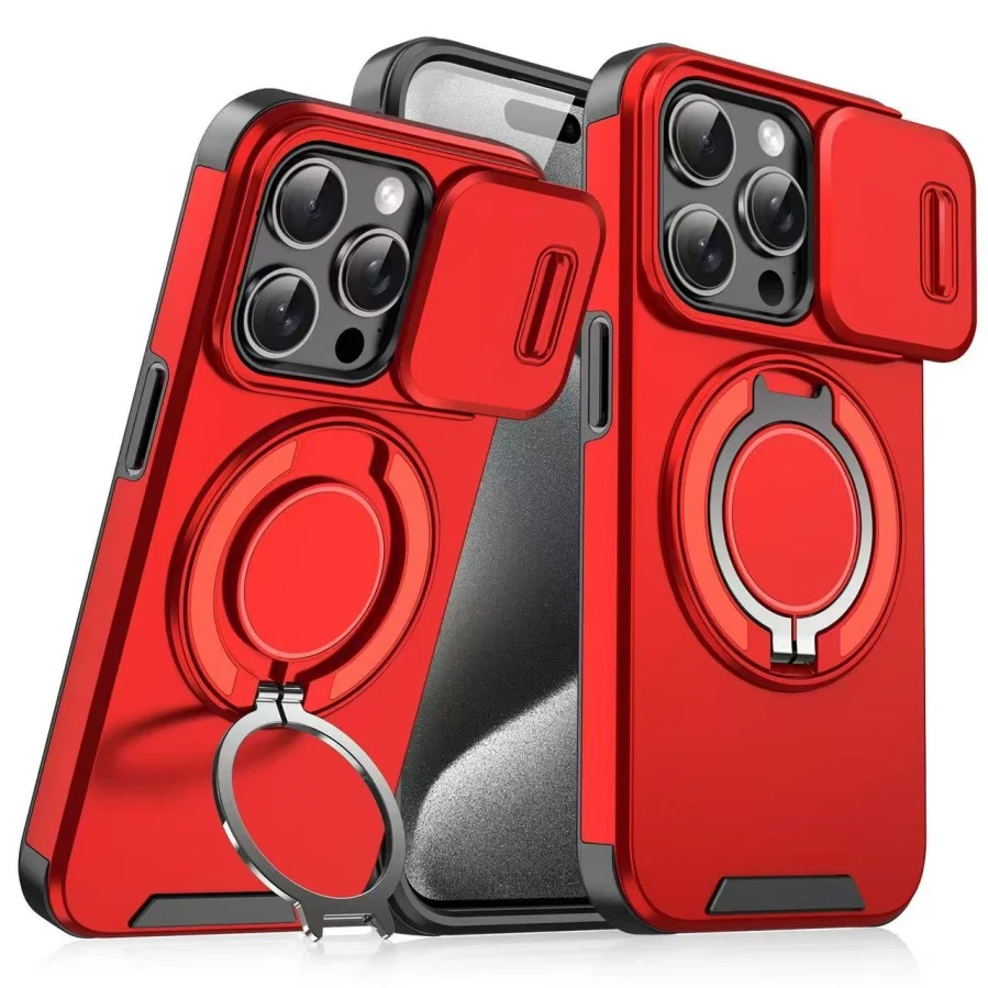 Coque Armor iPhone 16/17 Pro Max Antichoc PC+TPU avec Anneau Magnétique Rotatif 360°