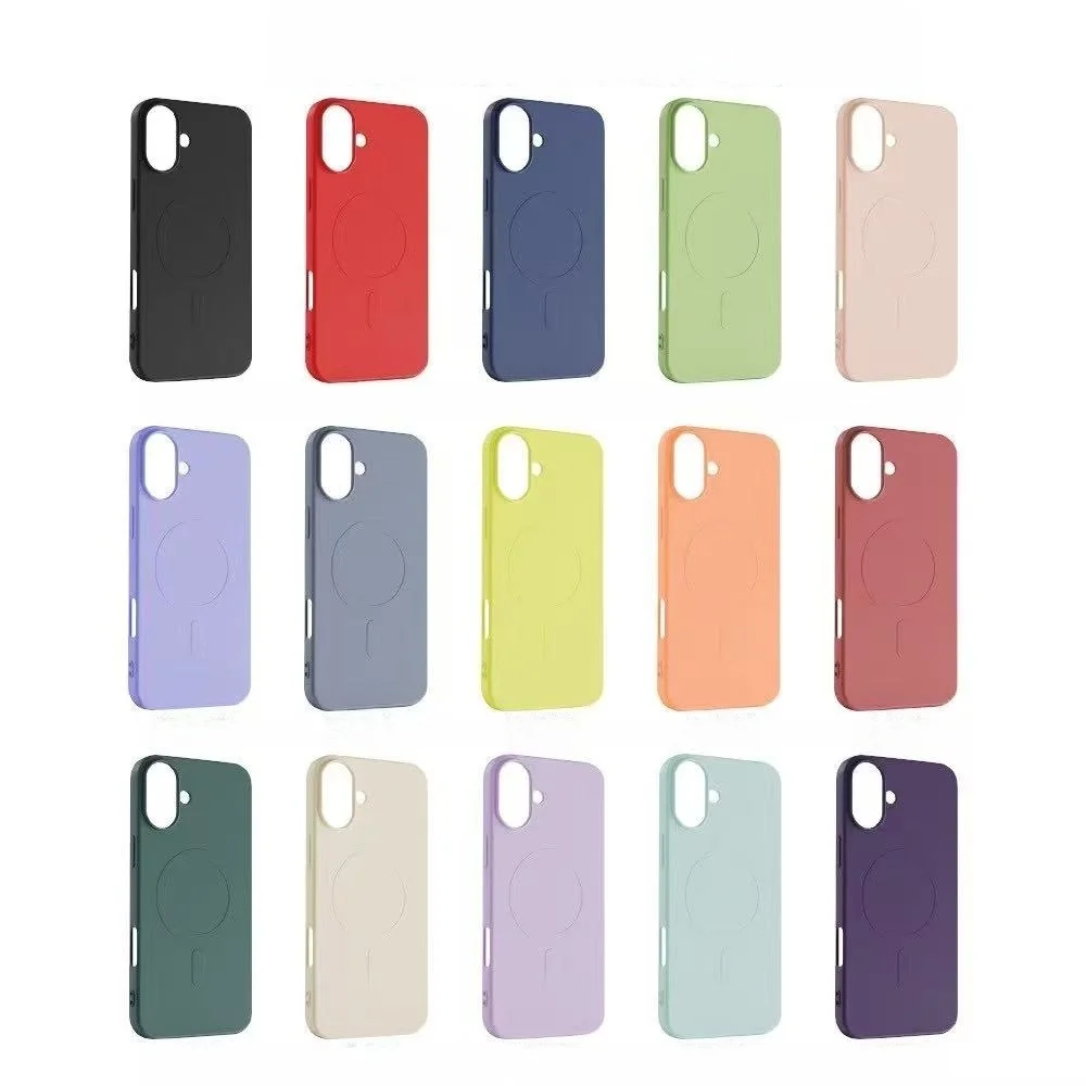 Coque iPhone Silicone Magnétique Antichoc avec Support – 12/13/14/15/16 Couleur Unie