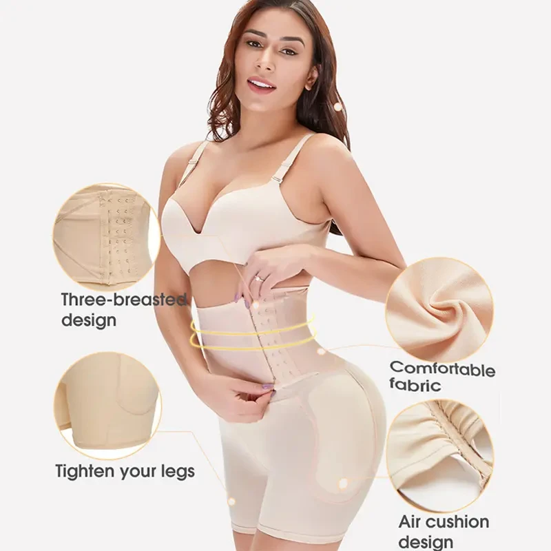 Culotte gainante sexy taille haute avec crochets, rembourrée pour rehausser les fesses et sculpter le corps, effet ventre plat amincissant