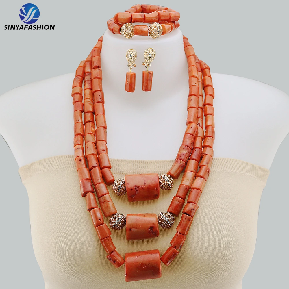 Parure de Bijoux Mariée Africaine en Corail Naturel & Cristal – Collection Sinya Luxe