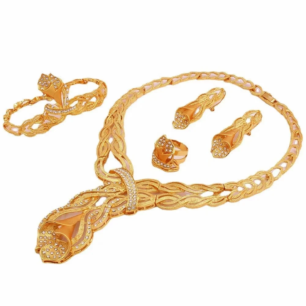 Parure Bijoux Plaqués Or Sinya – Collier, Boucles d'Oreilles, Bracelet & Bague avec Cristal