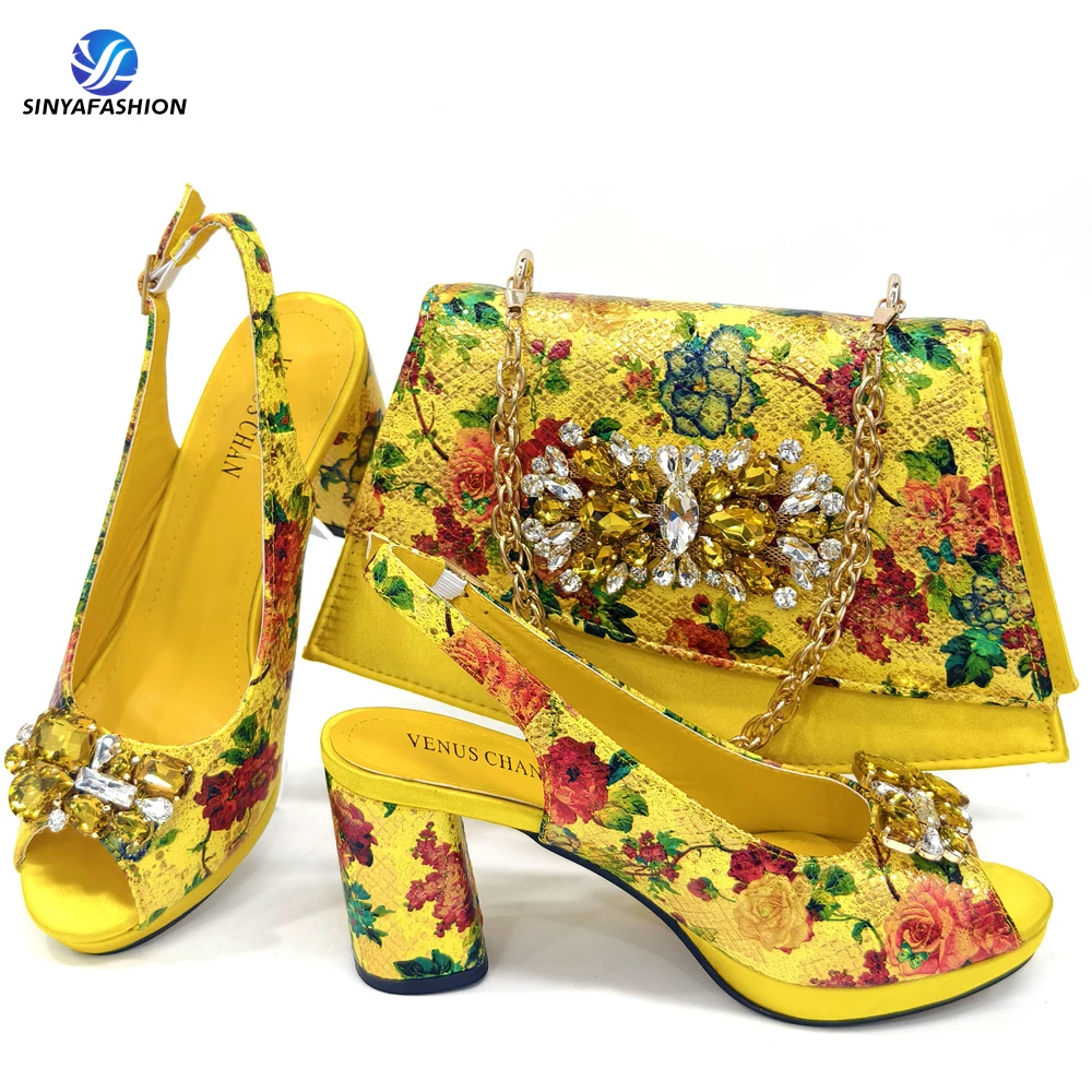 Ensemble chaussures & sac assortis pour mariage africain – Talon cale 7,5 cm | Sinyafashion
