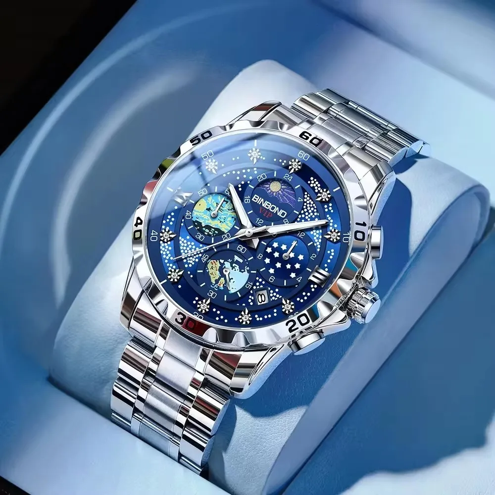 Binbond B3225 – Montre Homme Luxe Sport Quartz | Étanche | Aiguilles Lumineuses | Date