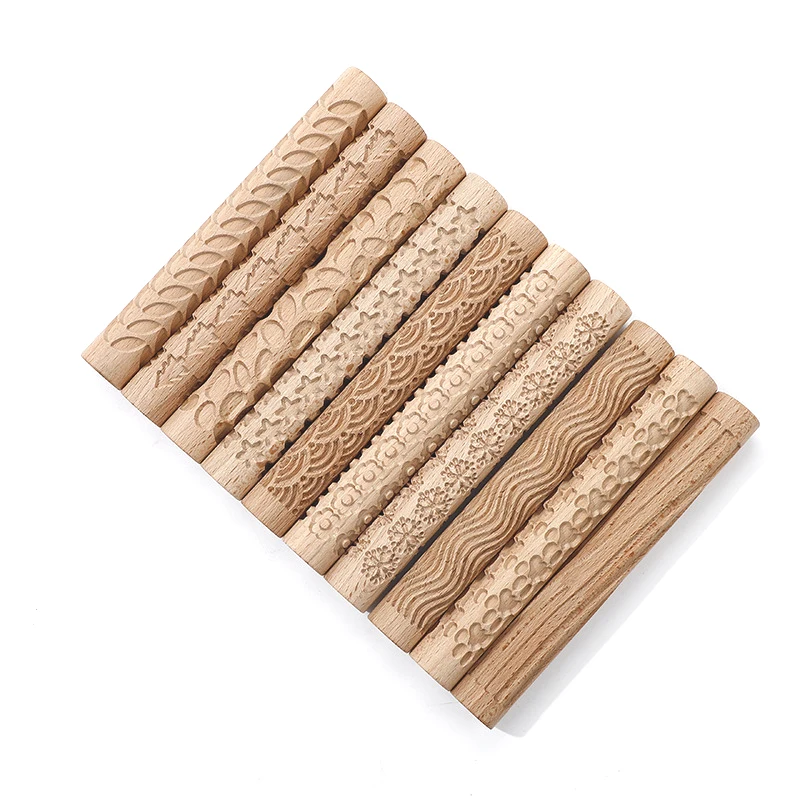 Rouleau Texturé en Bois de Hêtre pour Argile & Poterie – Motif Grain de Bois 15x2cm