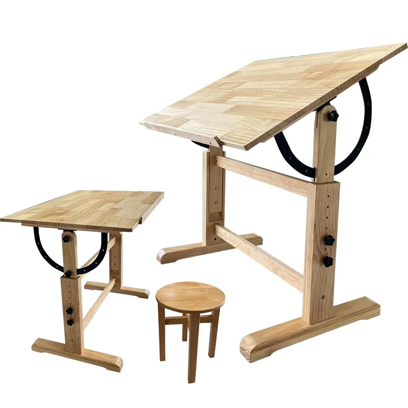Table à dessin en bois de hêtre massif avec tabouret réglable et chevalet – Set complet artiste