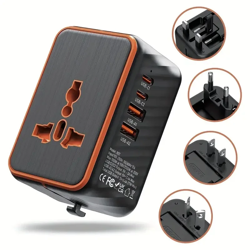 Adaptateur Voyage Universel 4 Ports USB/Type-C PD3.0 QC3.0 17W – Prises UK/EU/AU/US