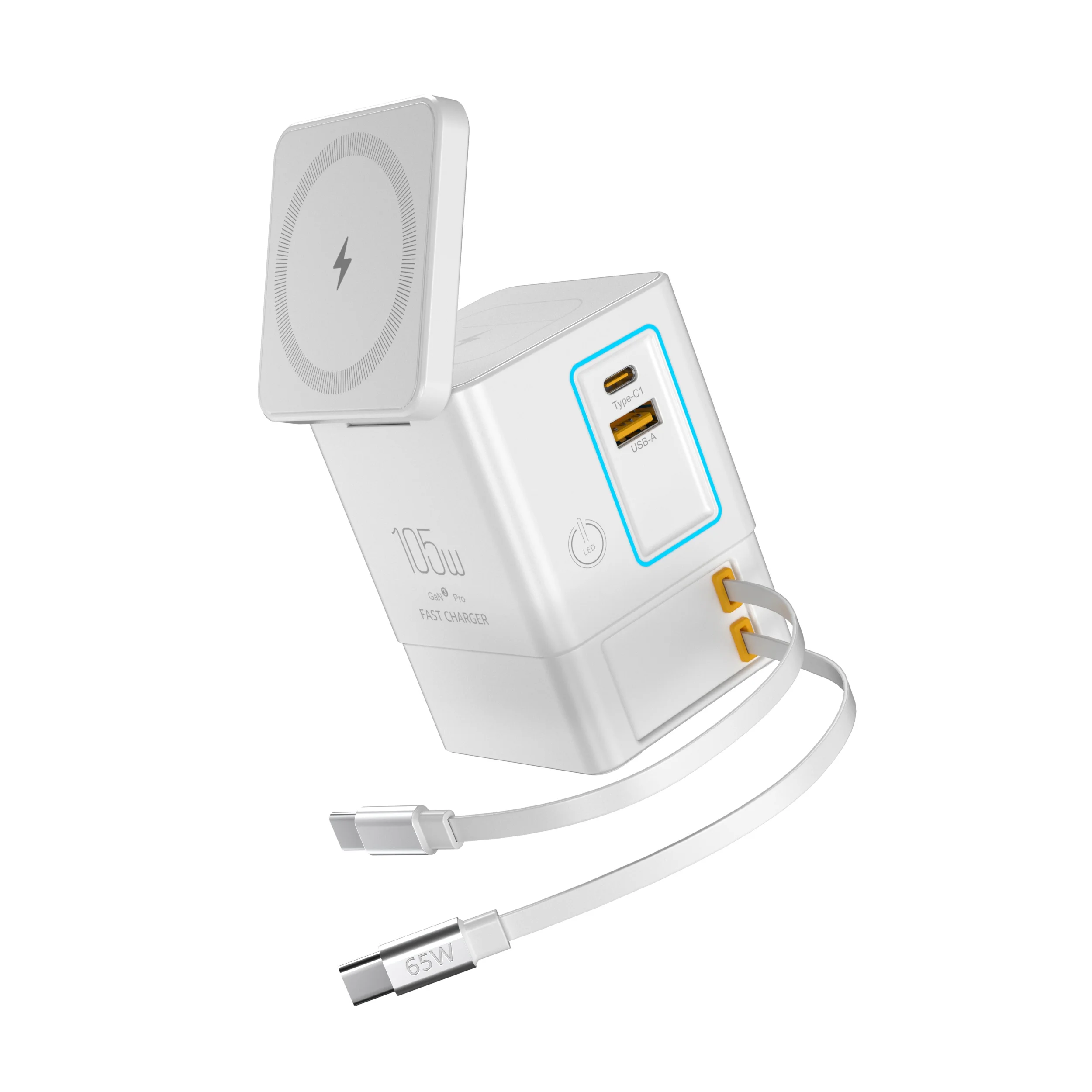 Chargeur Multifonction 105W i116 MAX – USB-C Rétractable, Sans Fil & Magnétique