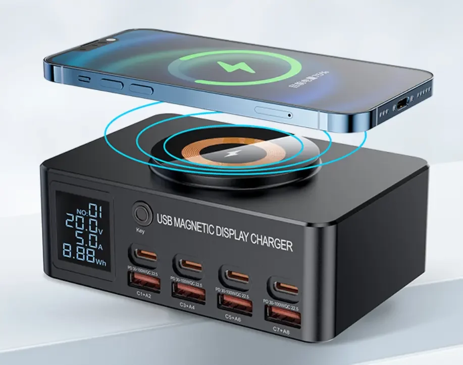 Station de Charge 140W GaN 8 Ports USB-C | Chargeur Rapide PD 100W + Sans Fil 15W