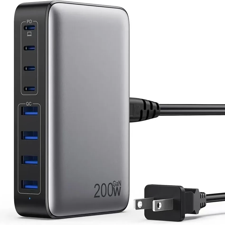 Station de Charge Rapide GaN 200W 8 Ports USB-C & USB | Chargeur Bureau PD 65W MacBook