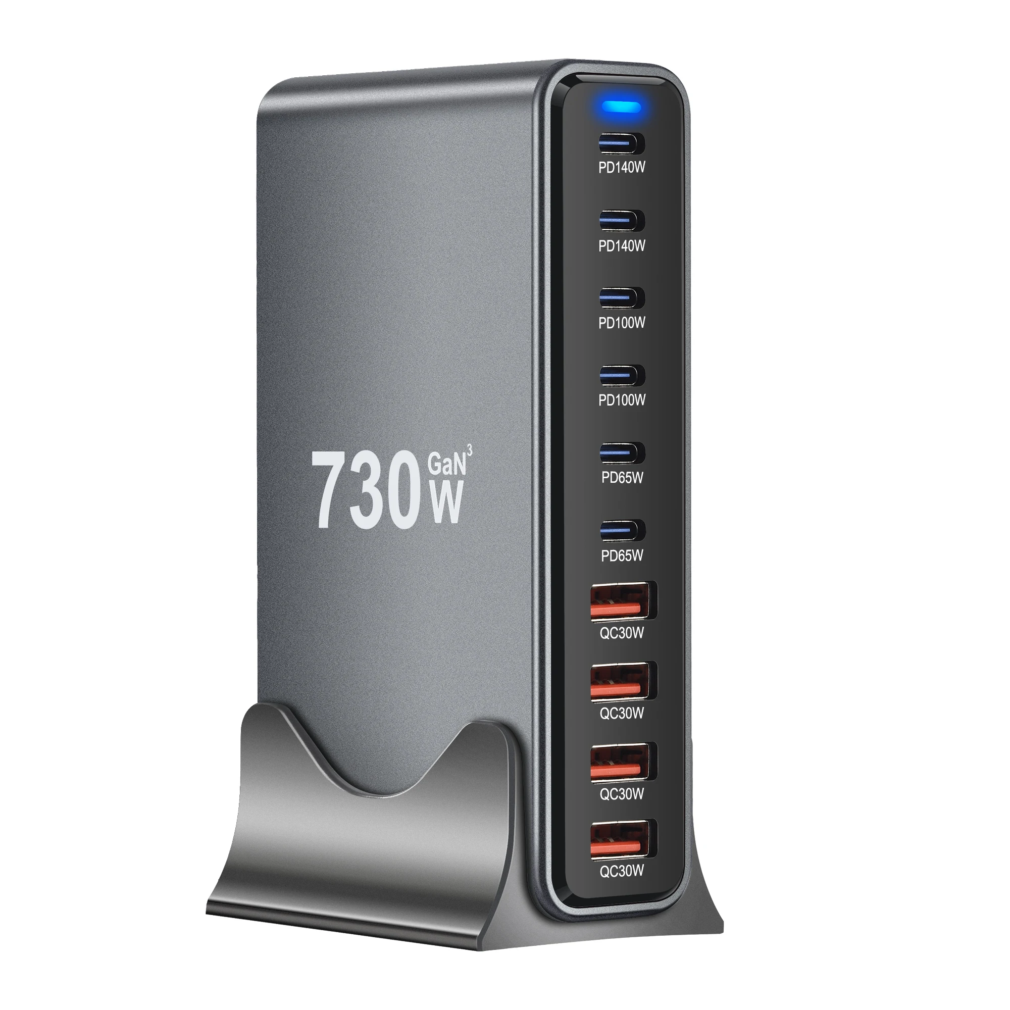 Chargeur Bureau GaN 730W 10 Ports USB-C Charge Rapide PD avec Indicateur LED