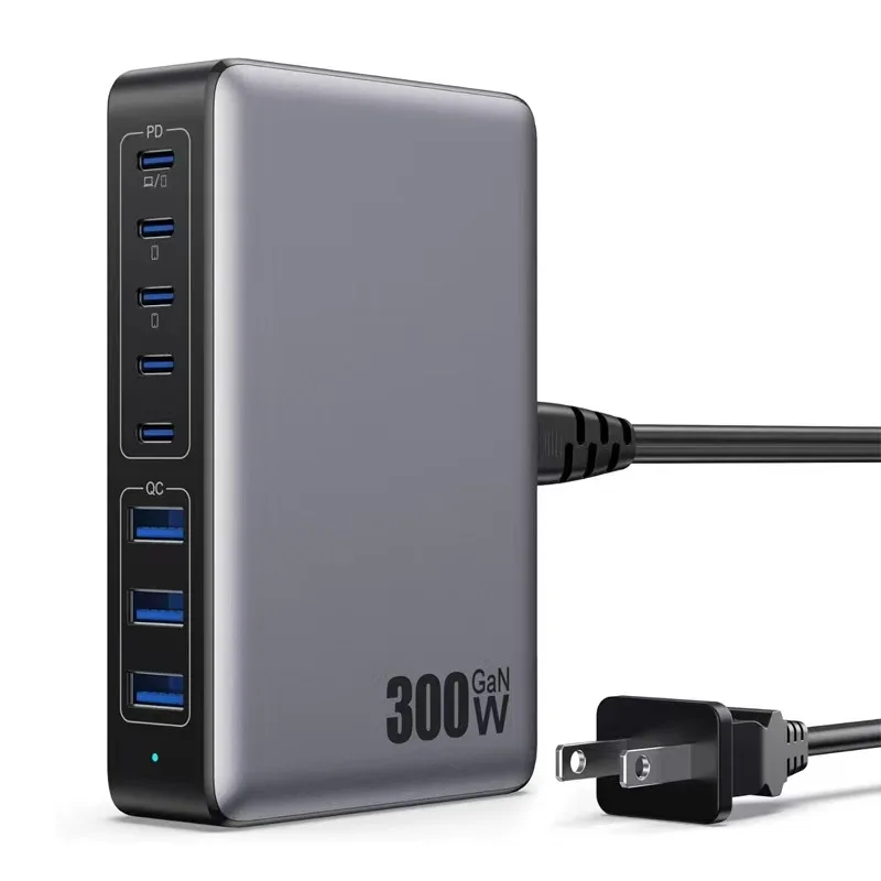 Station de Charge Rapide GaN 300W 8 Ports USB-C & USB PD 3.0 pour PC/iPhone/Montre