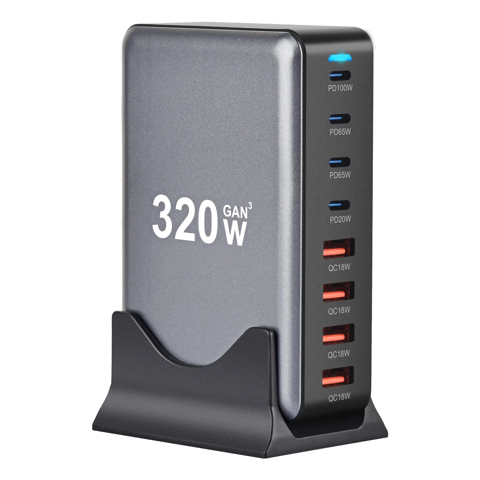 Station de Charge GaN 320W 8 Ports USB-C 100W – Charge Rapide Bureau Téléphone & Laptop