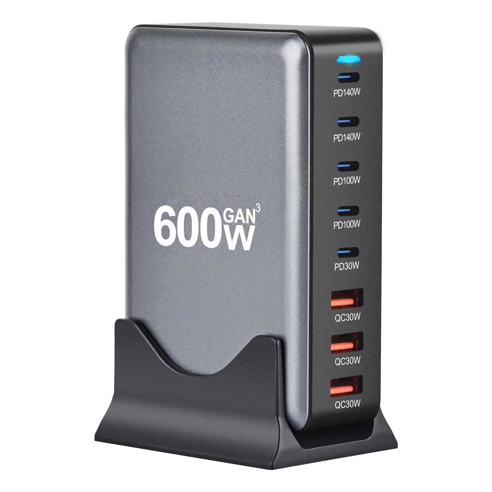 Station de Charge Rapide 600W GaN III – 8 Ports USB-C/A, PD 140W & QC 3.0