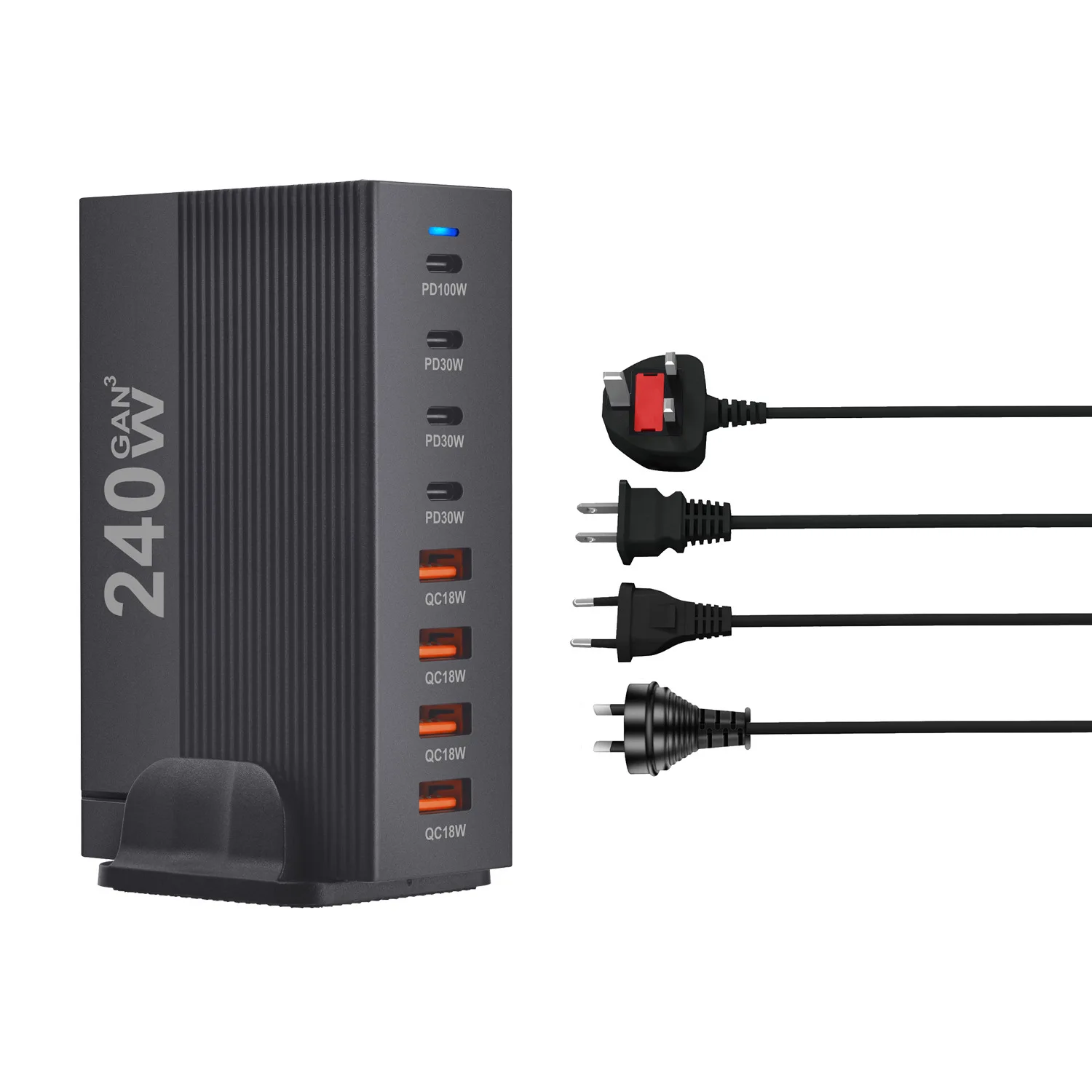 Chargeur GaN 240W 8 Ports USB-C Charge Rapide PD 100W QC3.0 Station Multi-appareils
