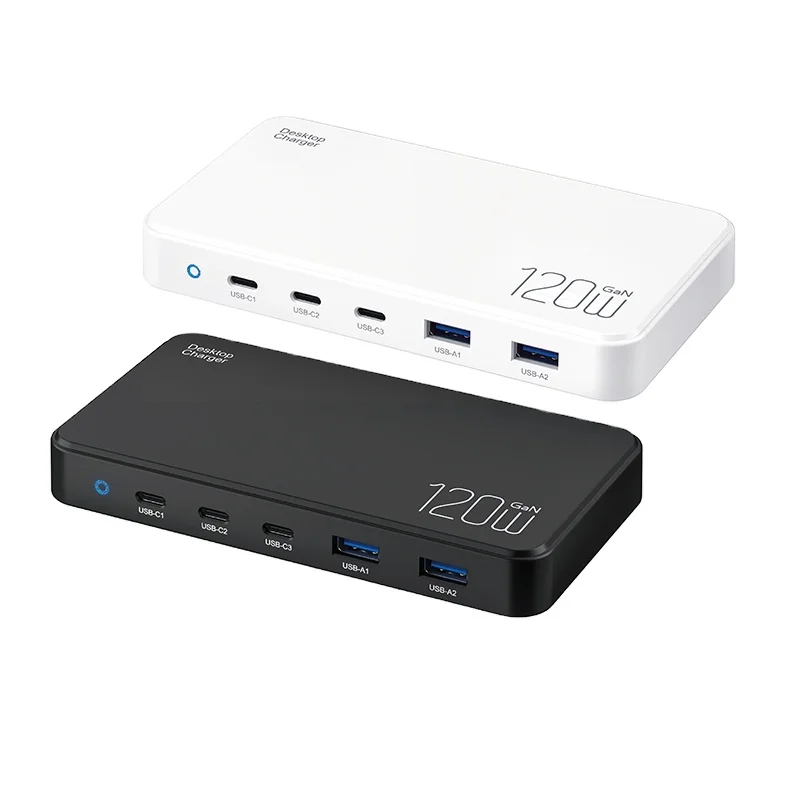 Chargeur GaN 120W Ultra-Mince 5 Ports USB-C Charge Rapide Multi-Appareils