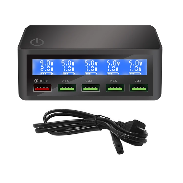 Station de Charge Rapide 5 Ports USB QC3.0 50W avec Écran LCD – Modèle 818