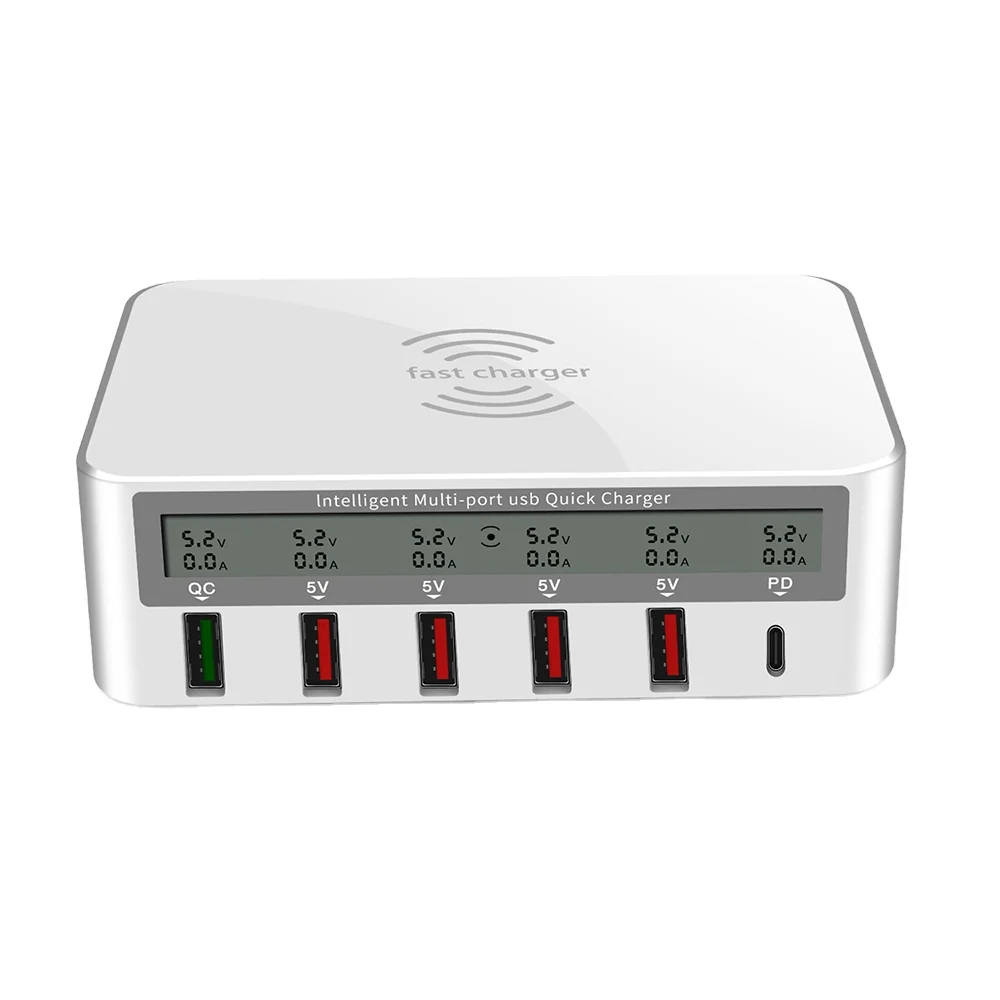 Chargeur Rapide 100W 6 Ports USB-C PD + QC 3.0 + Recharge Sans Fil Qi – Station de Charge Bureau