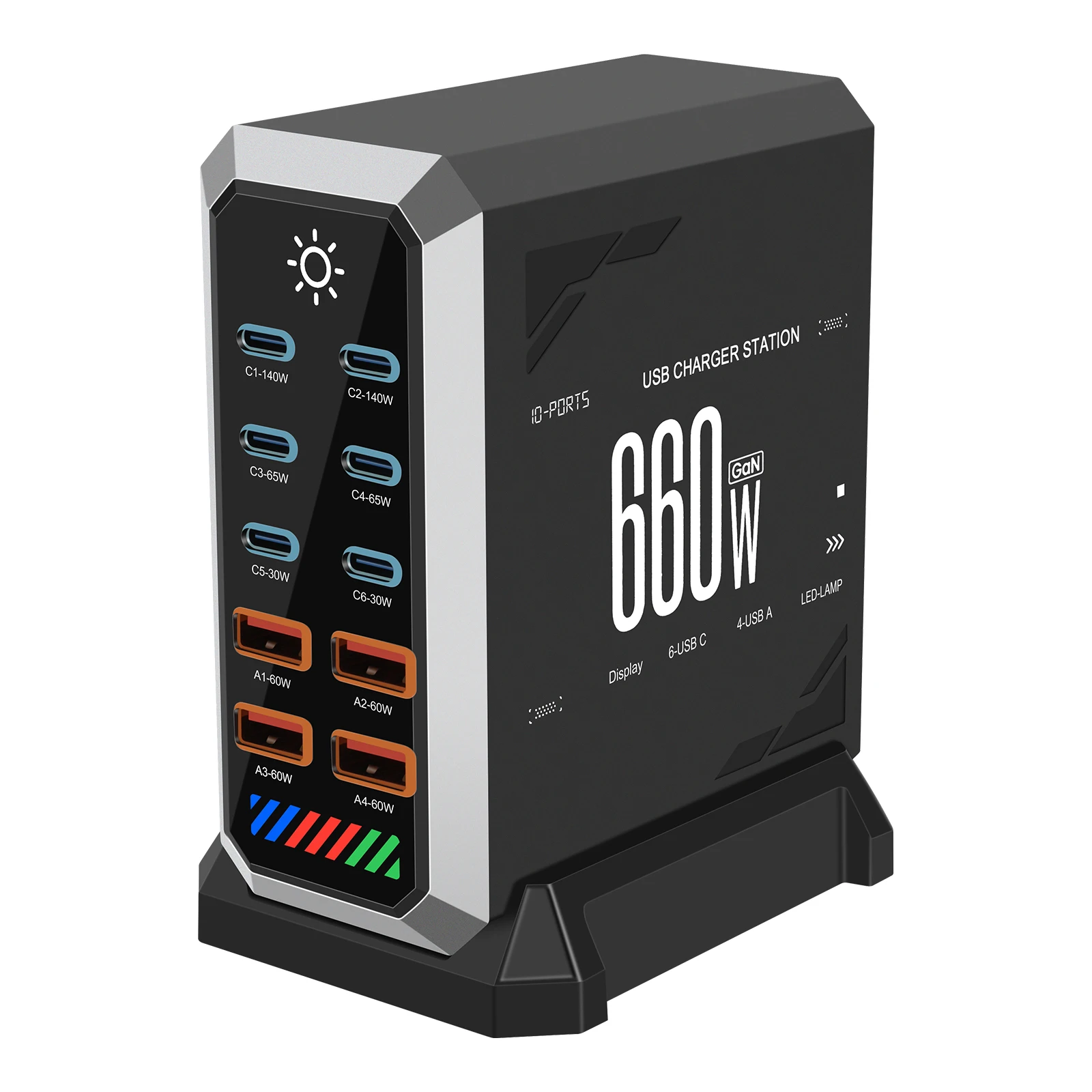 Station de Charge 10 Ports USB/Type-C 660W QC3.0 & PD3.0 – Charge Rapide 140W pour PC, Téléphone