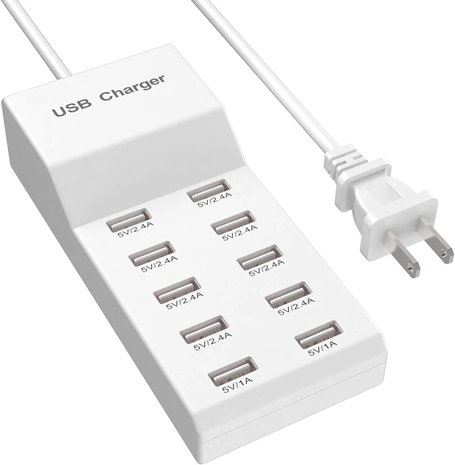ILEPO Chargeur USB 10 Ports 50W Adaptateur Secteur Universel Charge Rapide QC3.0 Prises US/EU/UK