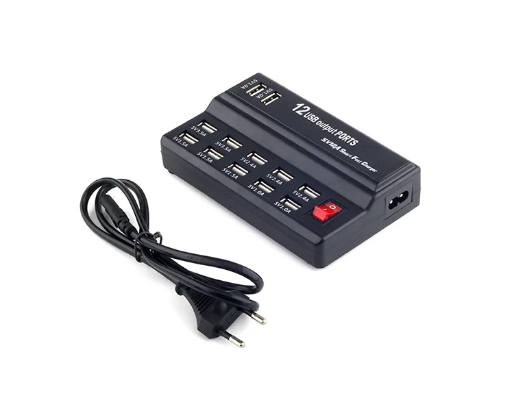 Station de Charge USB 12 Ports 60W QC2.0 – Chargeur Rapide Universel Noir