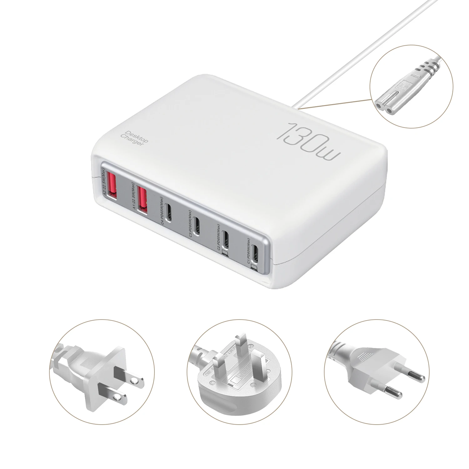 Station de Charge ILEPO 130W | 6 Ports USB-C & USB | Charge Rapide PD 20W QC3.0