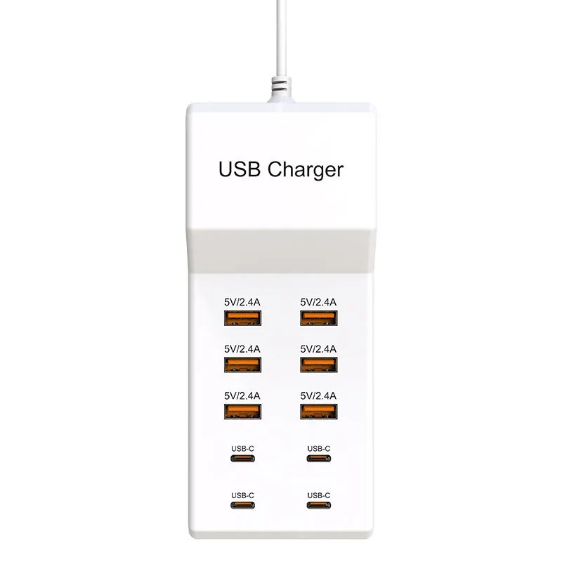 Station de Charge 10 Ports USB + Type-C 50W Charge Rapide QC2.0 – Hub Universel
