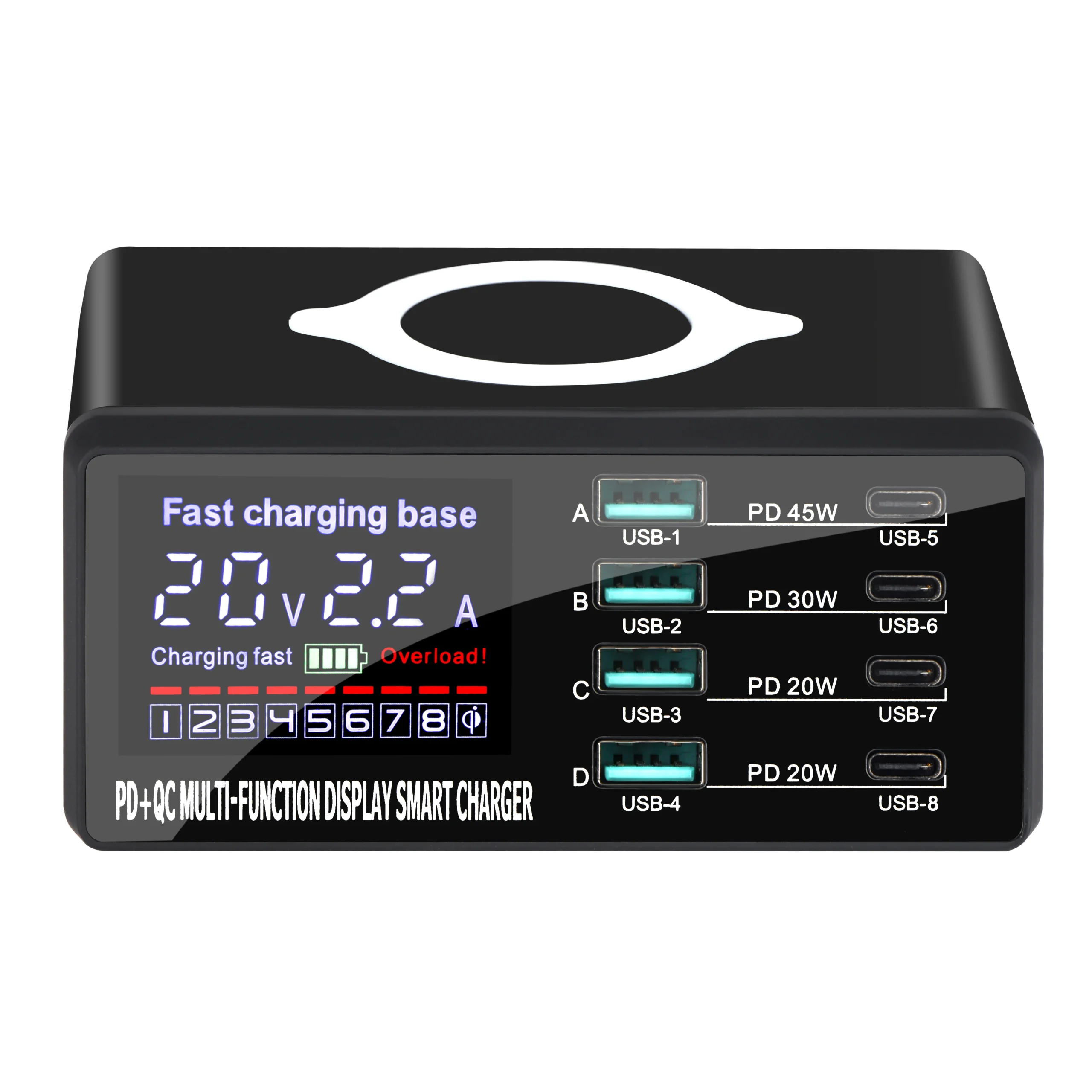ILEPO Station de Charge 110W 8 Ports USB + Type-C Charge Rapide QC3.0 PD3.0 Multi-Appareils