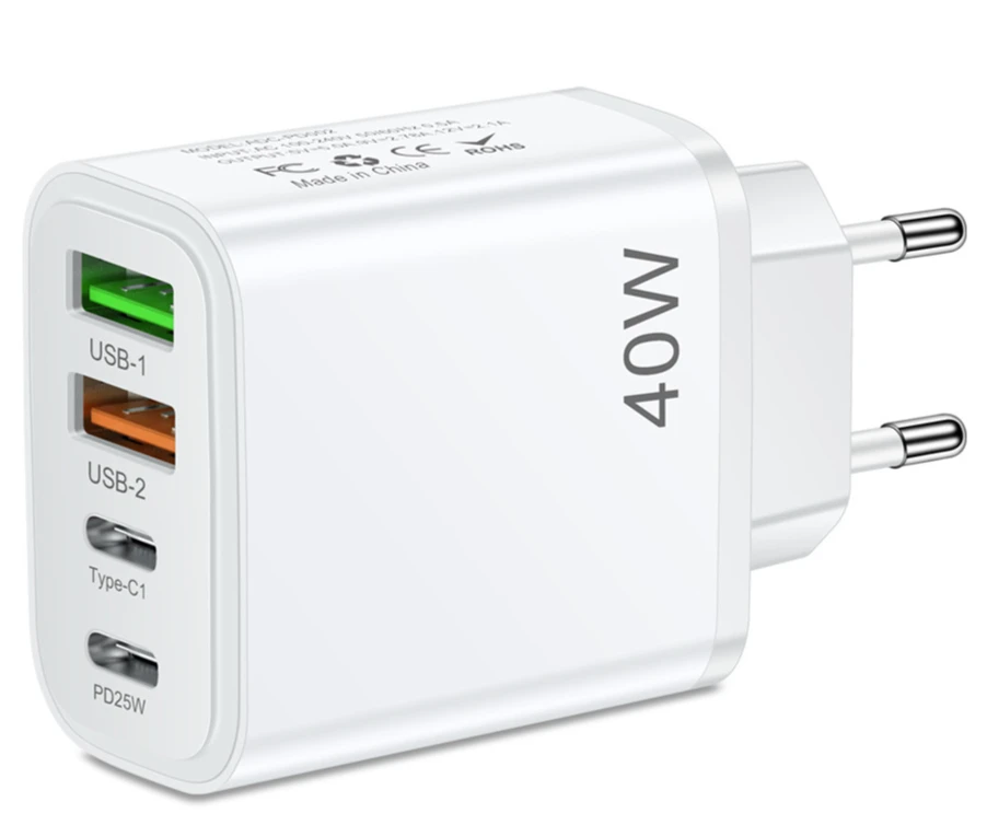 Chargeur Rapide 40W iLEPO 4 Ports (2 USB + 2 USB-C) QC3.0 & PD3.0 – Prise EU/US
