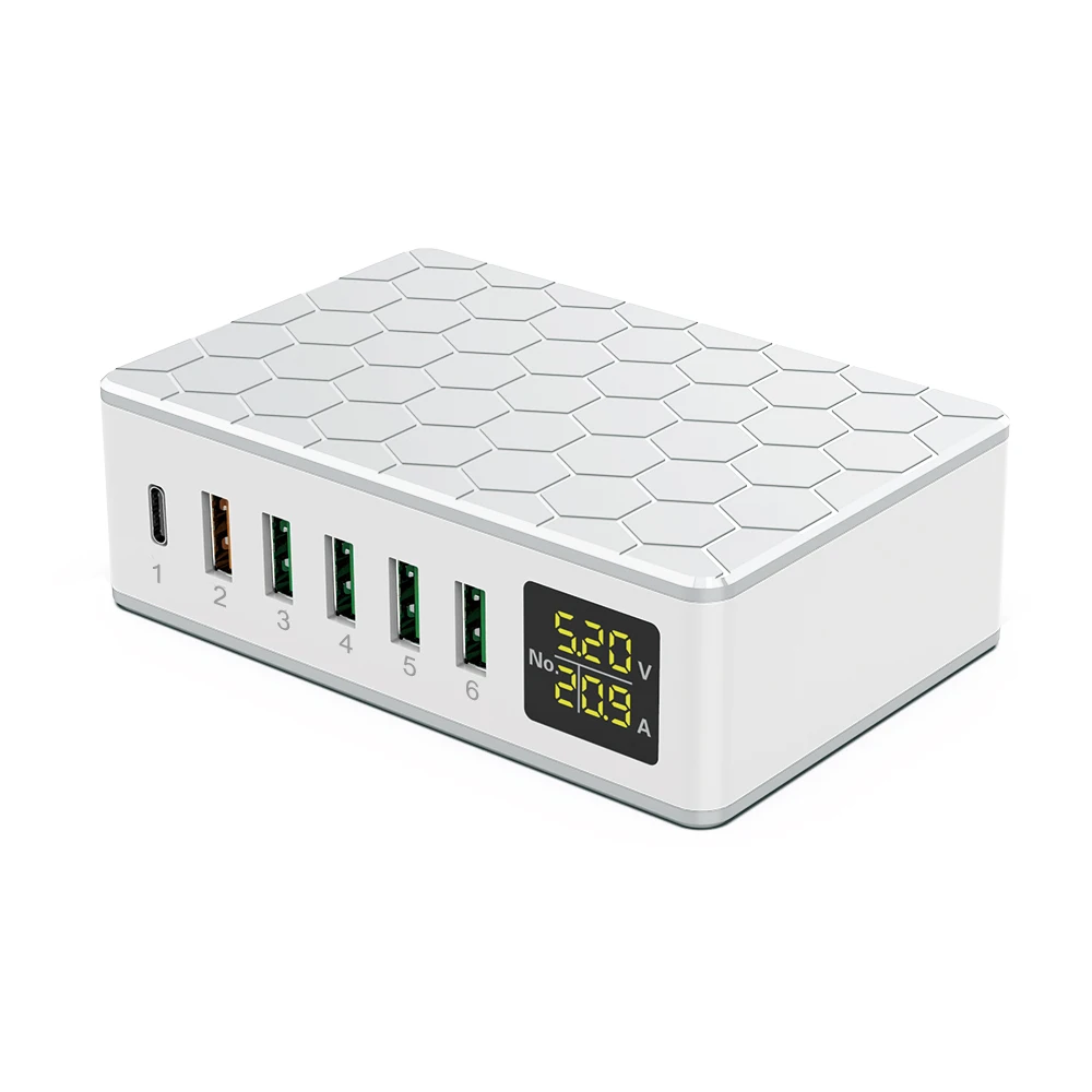 Chargeur Rapide 65W Ilepo i8 – Station USB 6 Ports avec LED, Certifié CE FCC ROHS