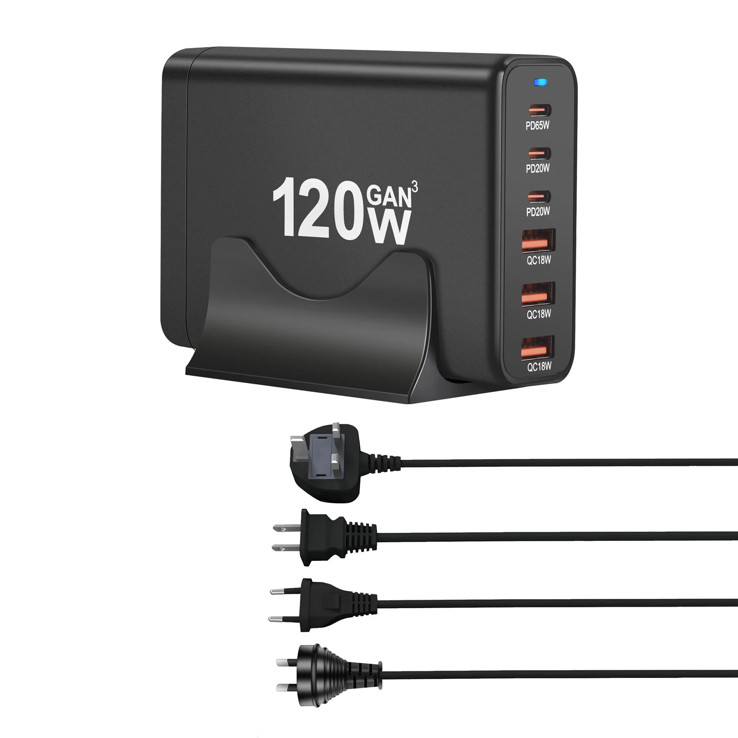 Chargeur GaN 120W 6 Ports USB-C & USB-A Charge Rapide PD 3.0 QC 3.0 Bureau
