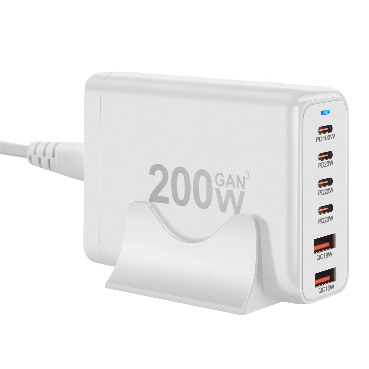 Station de Charge Bureau 6 Ports USB-C 200W – Charge Ultra-Rapide 4C+2A avec Voyant LED