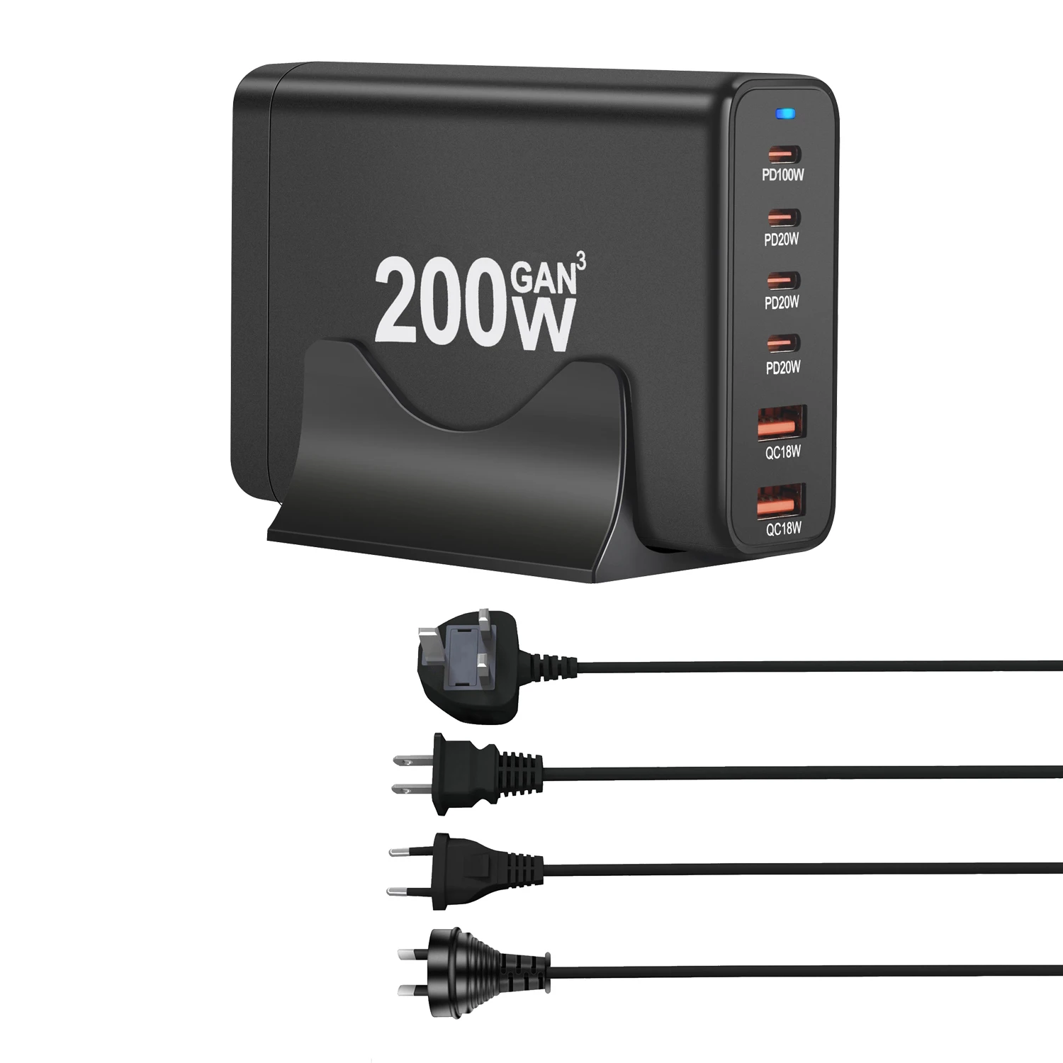 Station de Charge Rapide 200W – 6 Ports USB (4C+2A) Bureau | PD 3.0 QC3.0