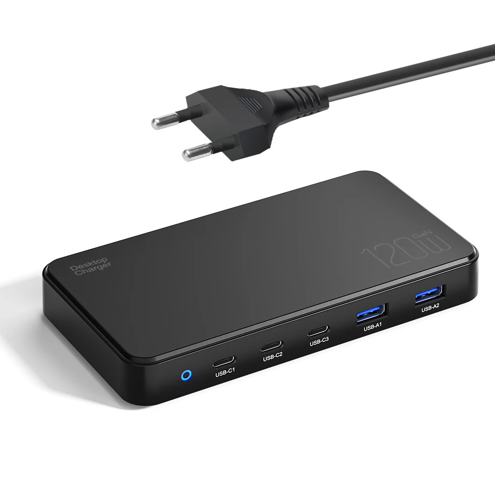 Chargeur Rapide GaN 120W 5 Ports USB-C PD 3.0 – Station de Charge Multiprises