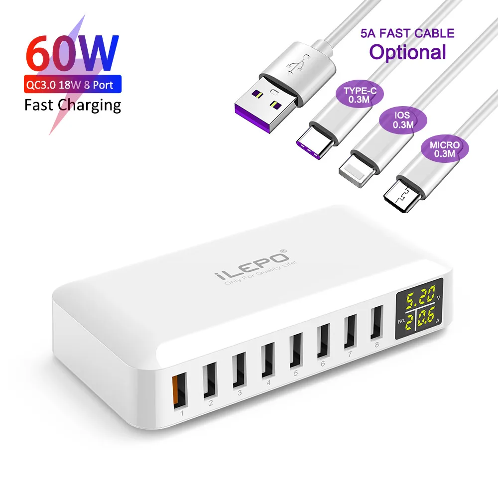 Station de Charge Rapide 60W Multi-ports USB – Compatible iPhone, Samsung & Plus