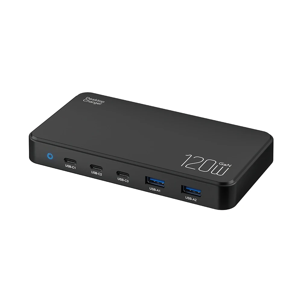 Chargeur GaN 120W 6 Ports USB-C PD & QC3.0 – 2 Laptops + 4 Téléphones simultanés