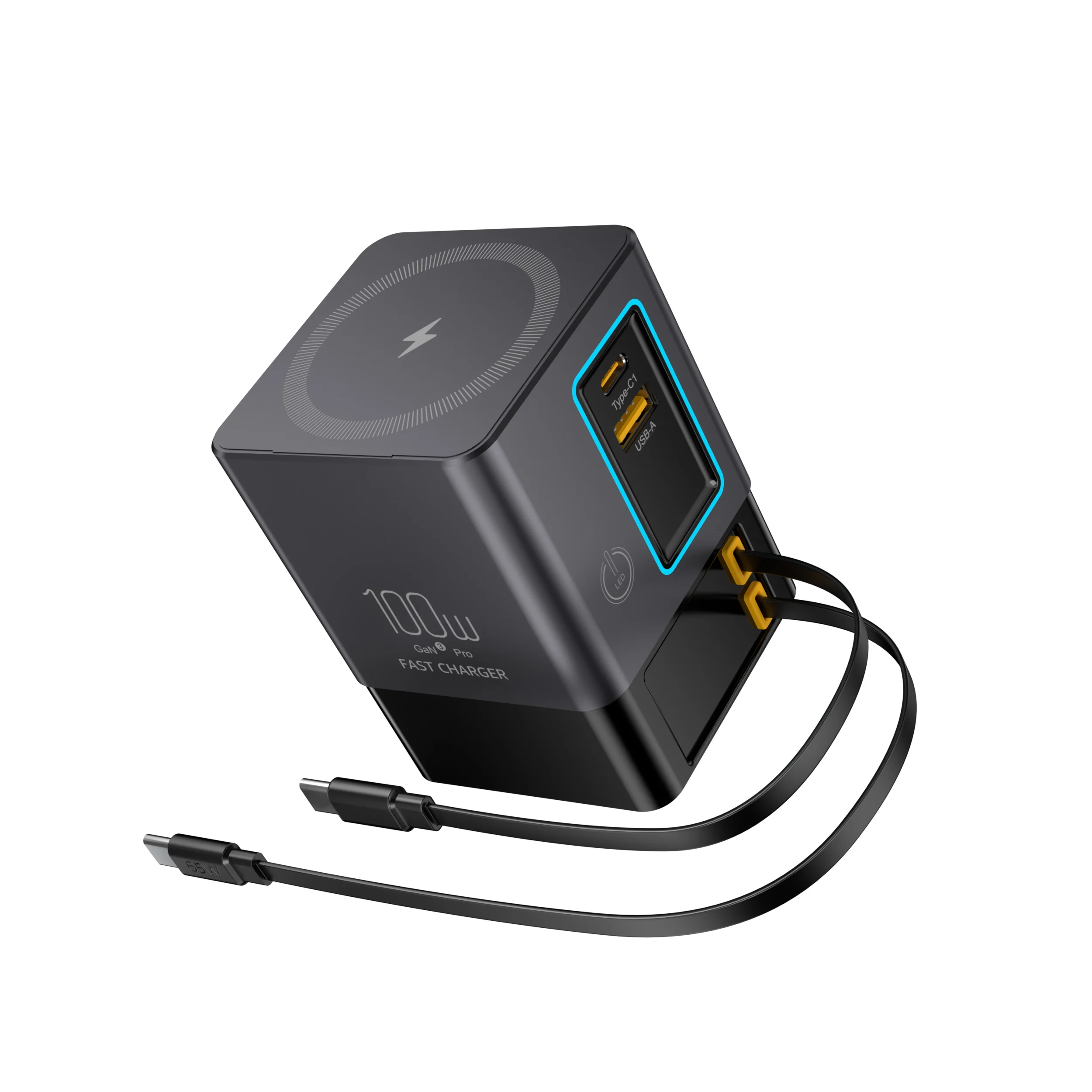 Station de Charge 5en1 100W – USB-C Rétractable + Sans Fil + Lampe | i116 Pro