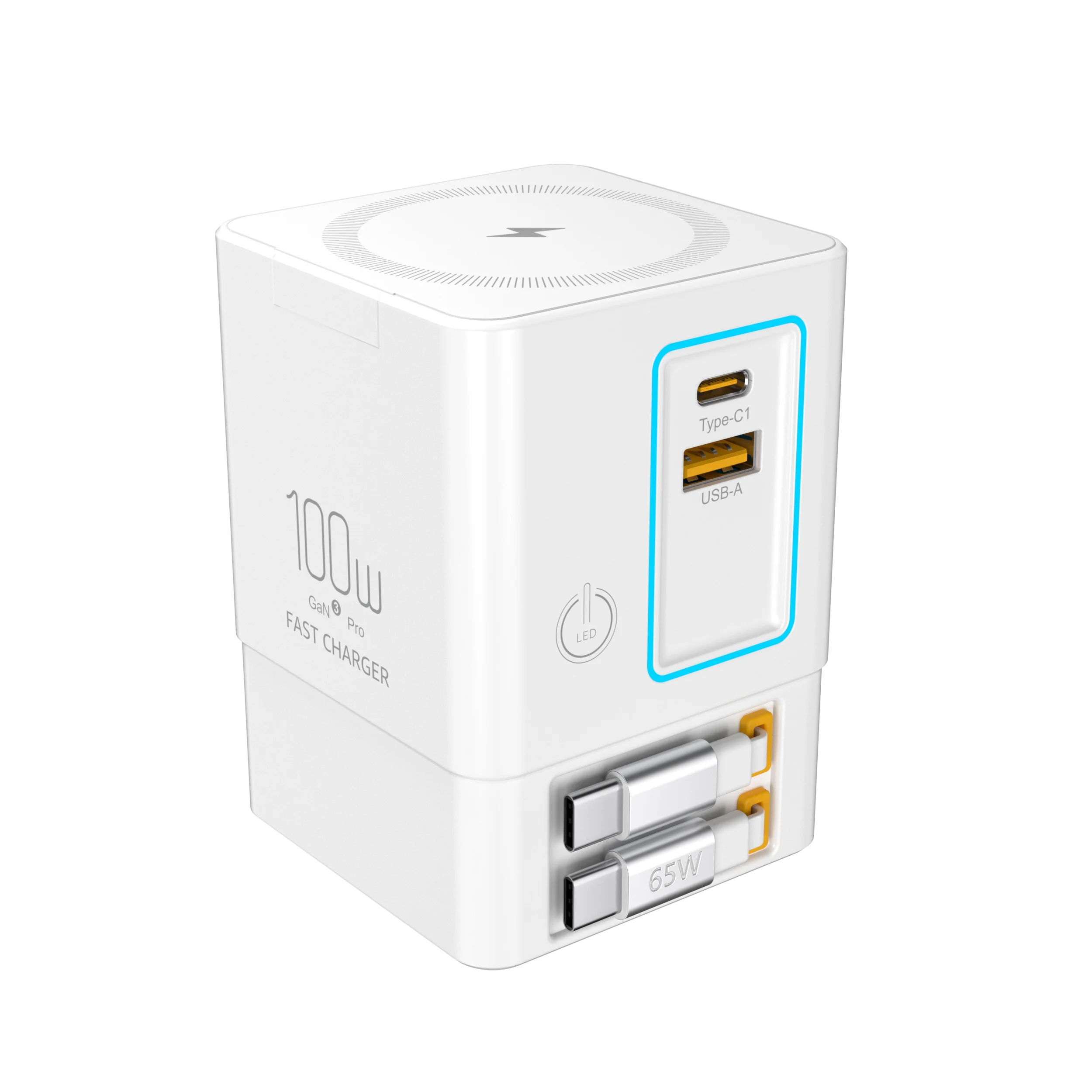 Station de Charge 5-en-1 100W i116 Pro – USB-C Rétractable, Sans Fil & Multiprise Bureau