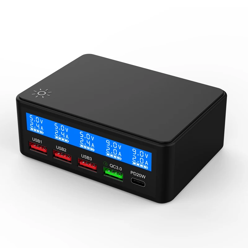 Station de Charge Rapide 65W | 4 USB + Type-C | Écran LED | Chargeur Multi-Appareils ilepo i7