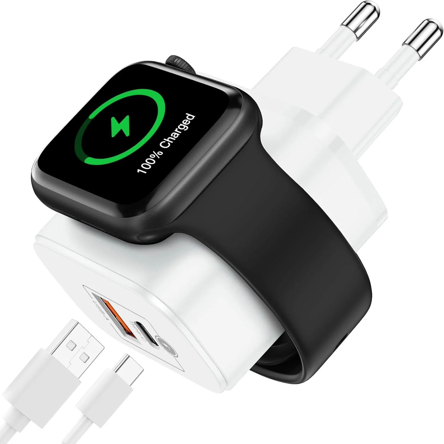 Chargeur Rapide 23W 3 en 1 USB-C + USB-A pour Apple Watch iPhone Samsung Android