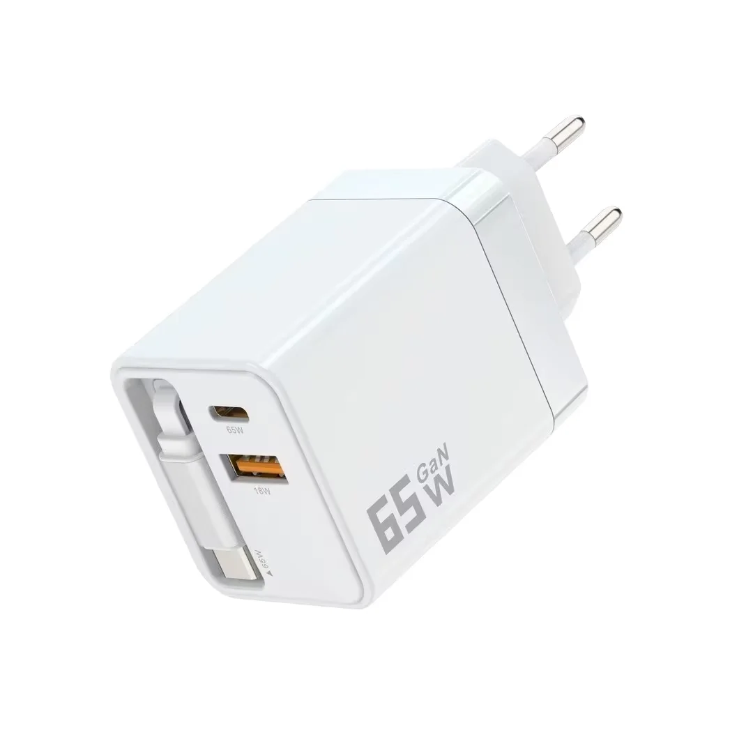 Chargeur GaN 65W PD avec câble extensible – Charge rapide universelle
