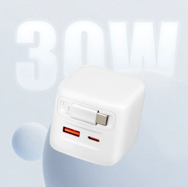 Chargeur Mural Rapide 30W USB-C avec Câble Rétractable – Compatible iPhone & Android
