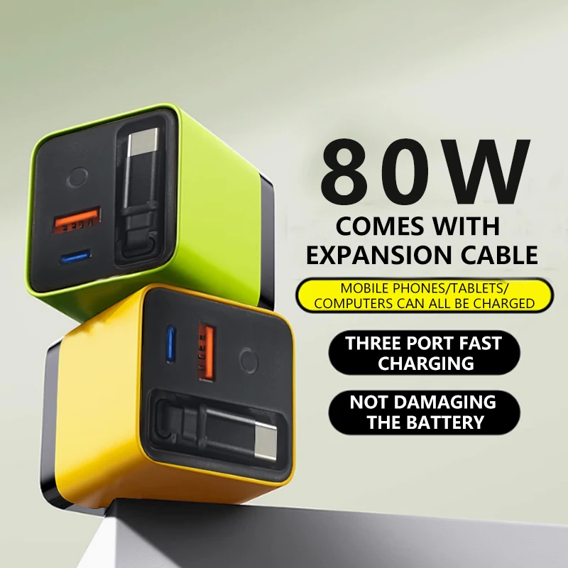 Chargeur Rapide 3-en-1 80W – USB-C + USB – Compatible iPhone, Android & PC