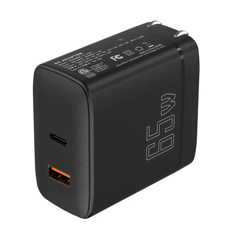 Chargeur GaN 65W Double Port USB + Type-C Charge Rapide QC4.0 PD3.0 Certifié