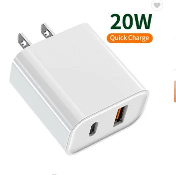 Chargeur Rapide USB-C 20W QC3.0 PD Compatible iPhone Android Prises AU/EU/US/UK