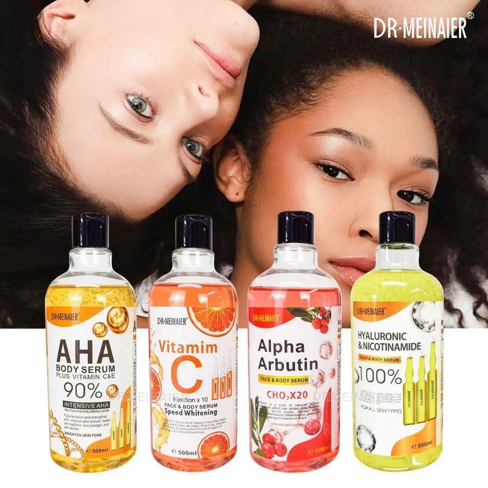 Sérum Éclaircissant Visage & Corps 500ml – Vitamine C, AHA, Niacinamide & Acide Hyaluronique