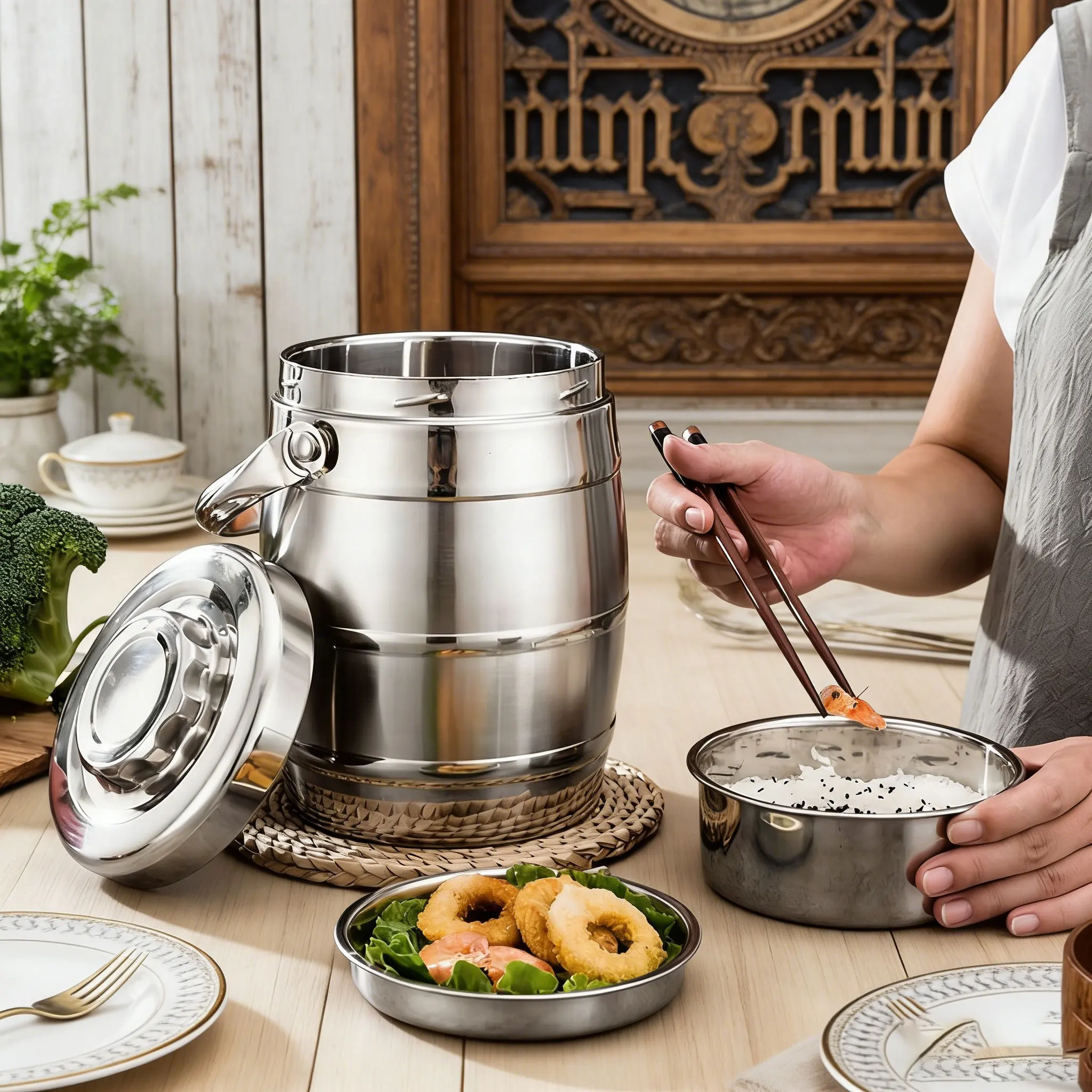 Lunch Box Bento Inox 6,5L Triple Compartiments – Gamelle Isotherme avec Poignée