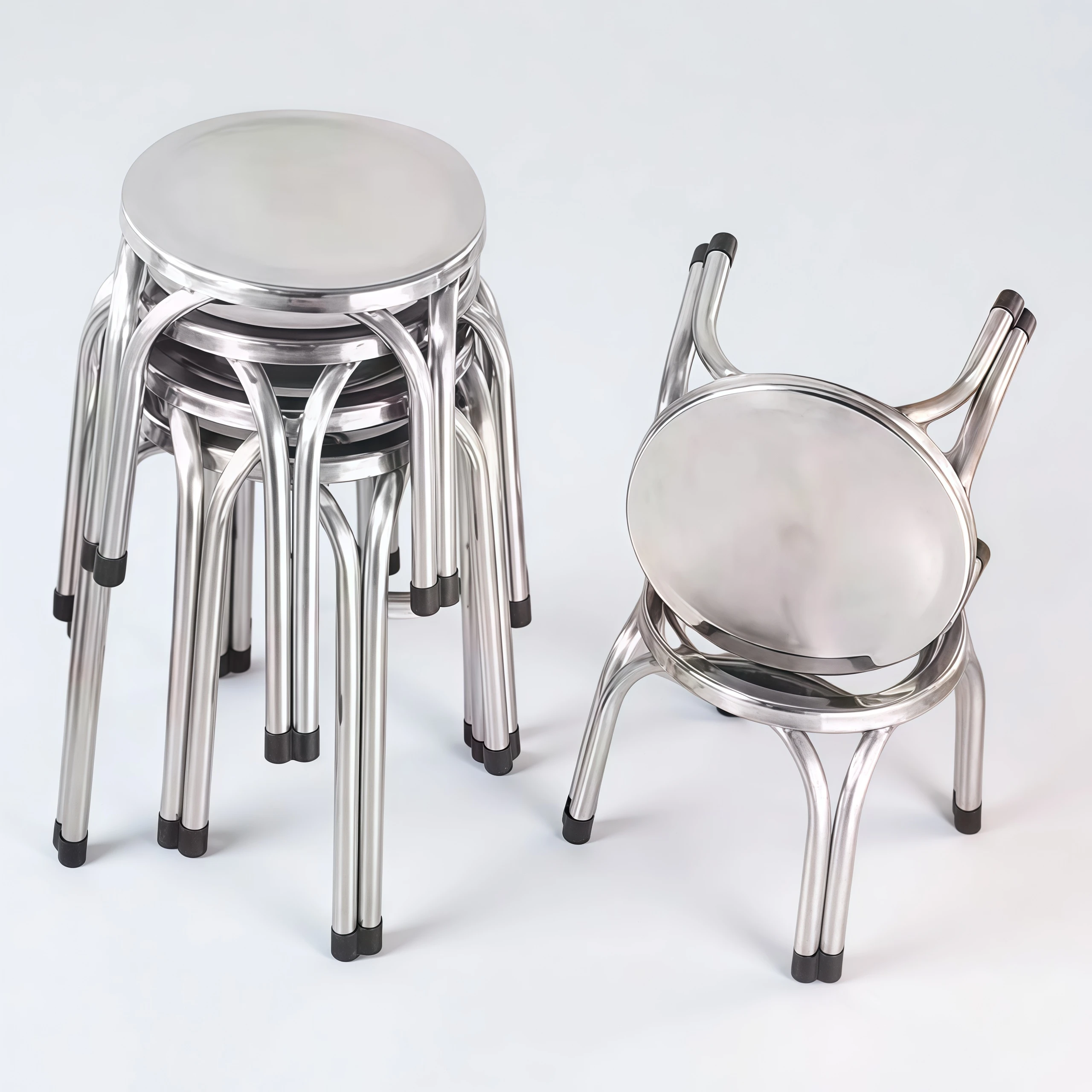 Tabouret rond en acier inoxydable pliable – Moderne & résistant, idéal maison/hôtel/bureau